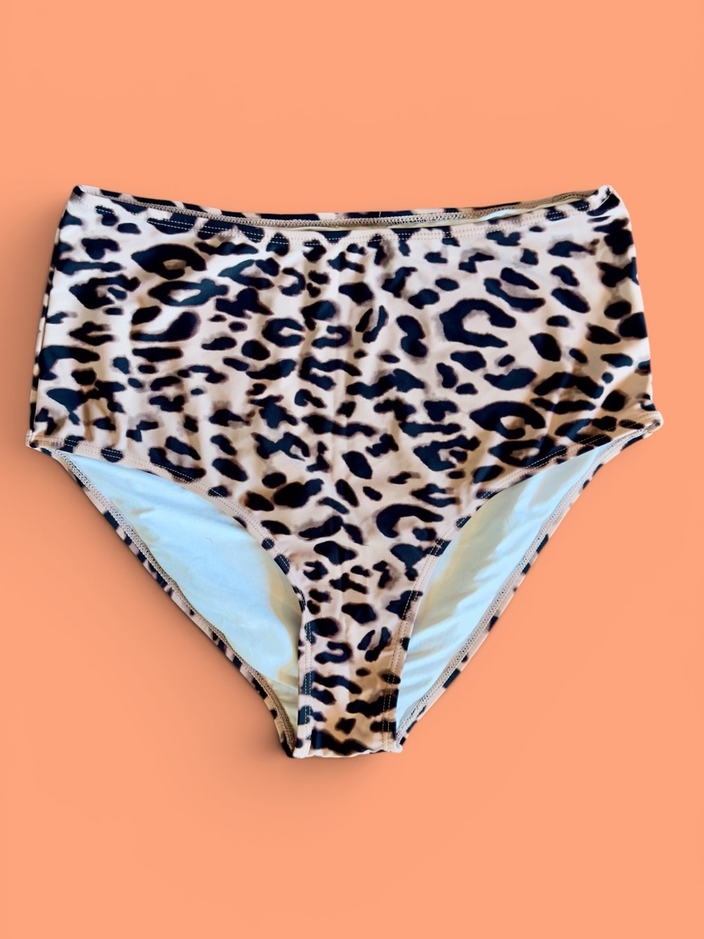 High Waist Leopard Print Bikini Bottoms - Neutral Tones